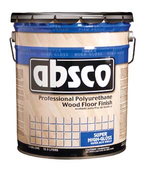 ABSOLUTE COATINGS 89005 ABSCO POLYURETHANE WOOD FLOOR FINISH GLOSS 450  VOC SIZE:5 GALLONS.